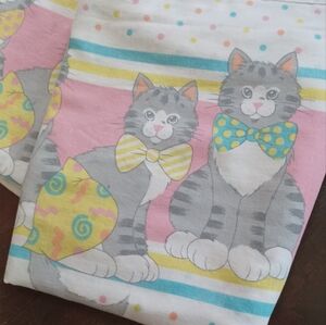 Vintage 80s pastel polka dot kitty cat bow print bedding full size bed sheet